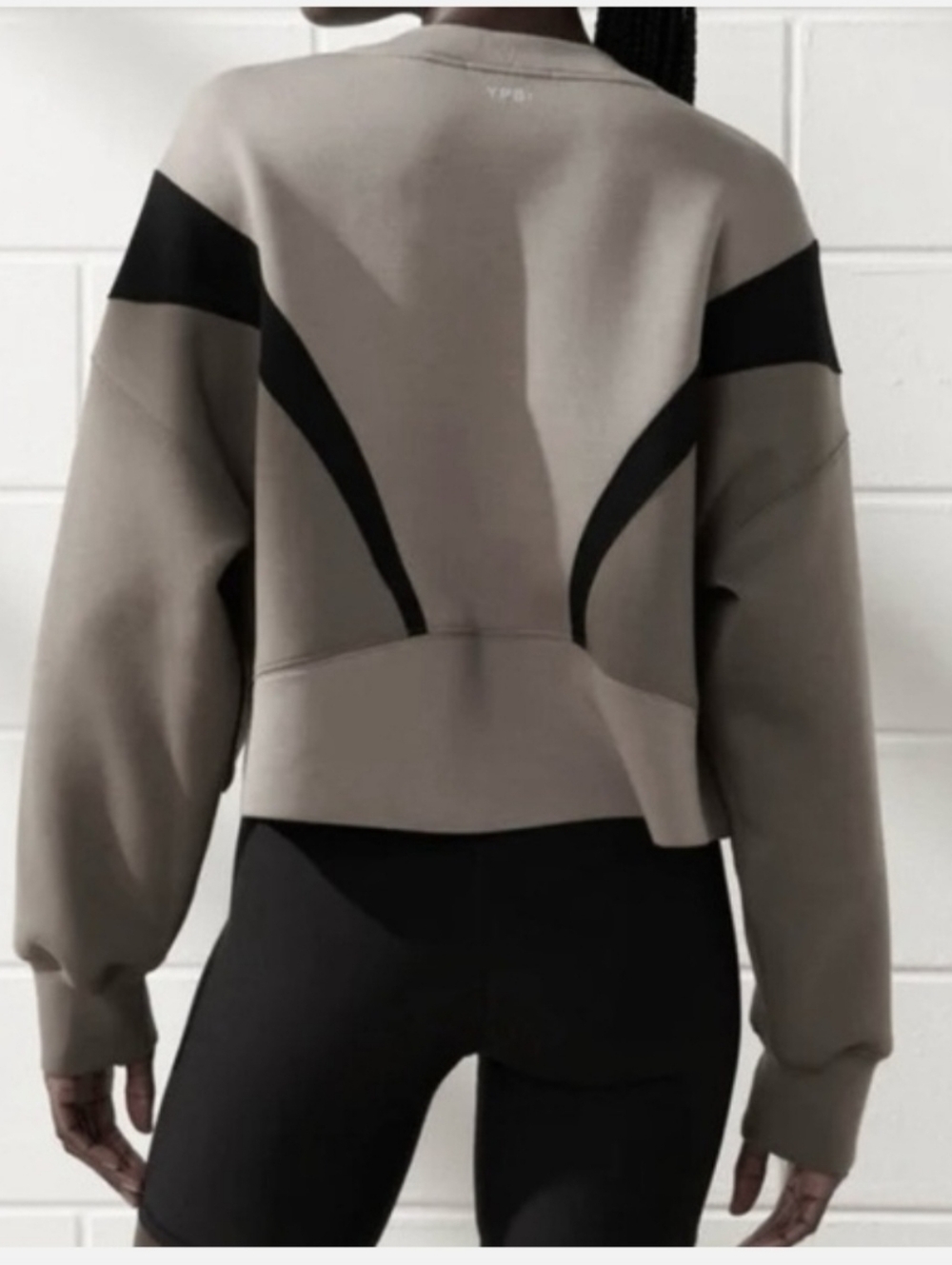 YPB NeoKnit Cropped Pullover Sweatshirt Gray Black Color Block Design Size Small - Picture 2 of 11